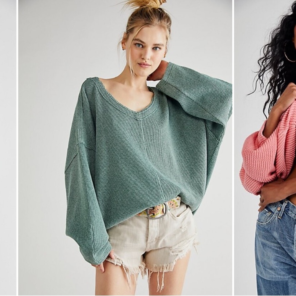 Free People, Easy V Sweatshirt in Dried Pine: Green/Blue